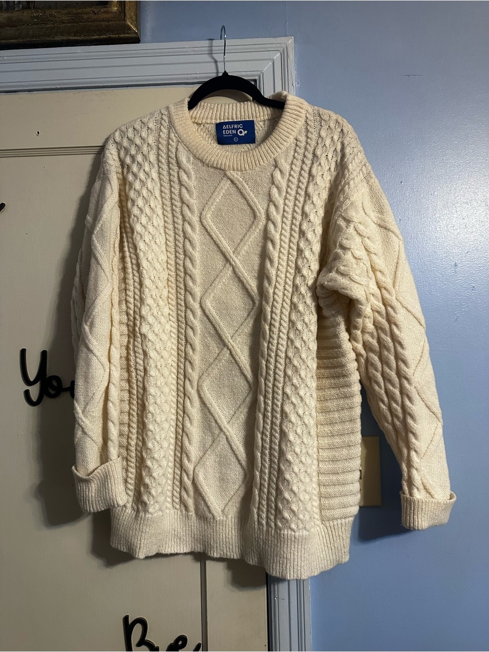 Aelfric Eden Cream Cable Knit Sweater with Blue Label